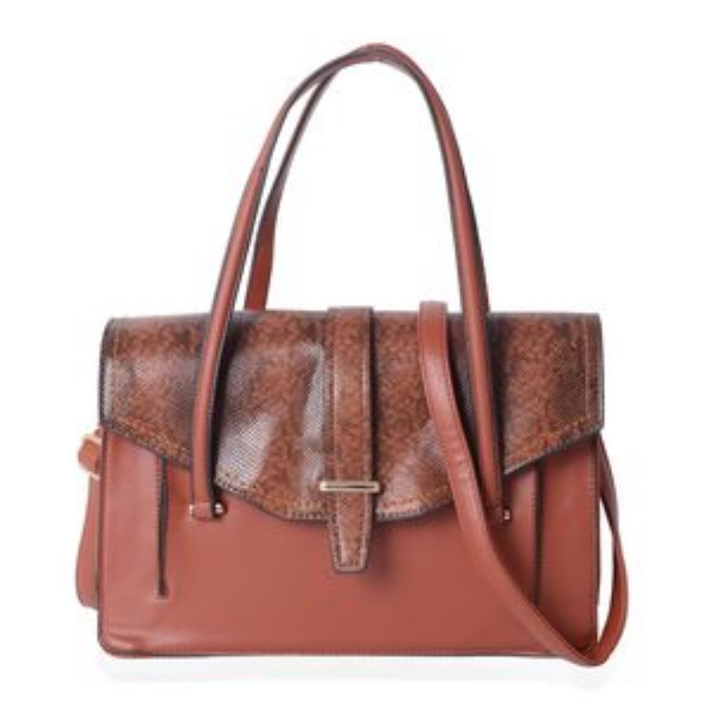 Cognac faux snake print hand bag